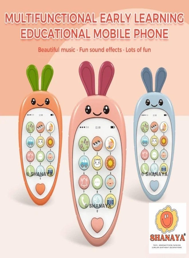 SHANAYA Carrot Style Cute Pretend Play Mobile Cell Phone Toy for Kids, Toddlers, with Music, Ringtones, Lights - Birthday Party Favors and Gift for Girls (Blue) - Image 3